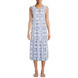 Beachlunchlounge Ireana Tiered Midi Dress in Pale Kaleidoscope Blue Size XS